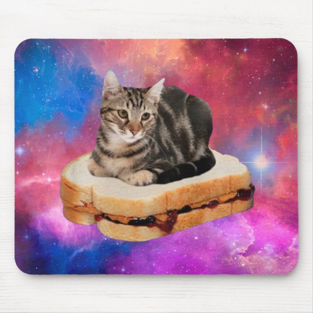 Mousepad Gato num pão voando no espaço (Frente)