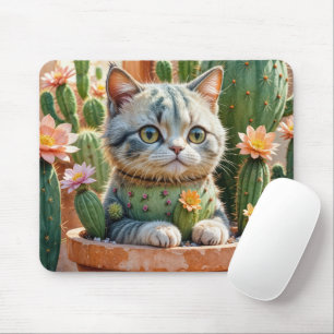 Mousepad Gato num Pote de Flor de Cactus
