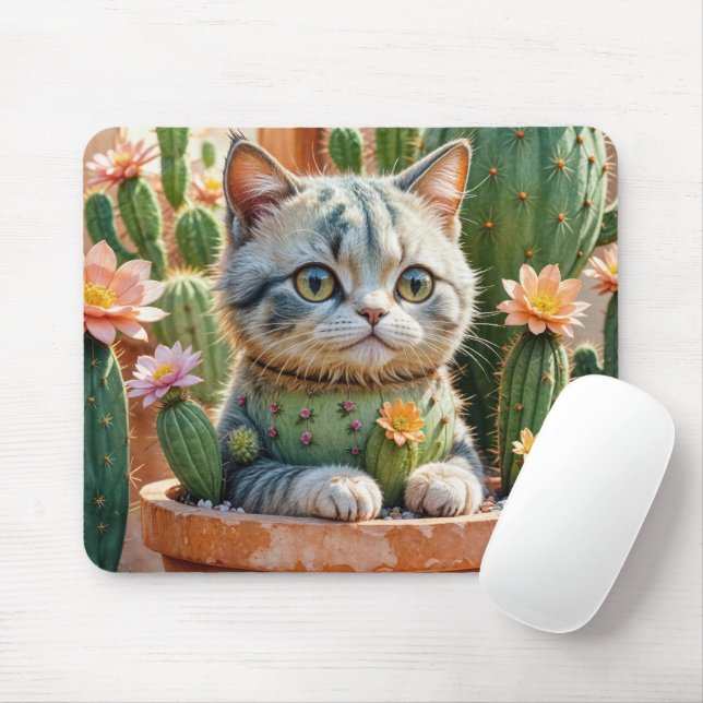 Mousepad Gato num Pote de Flor de Cactus (Com mouse)
