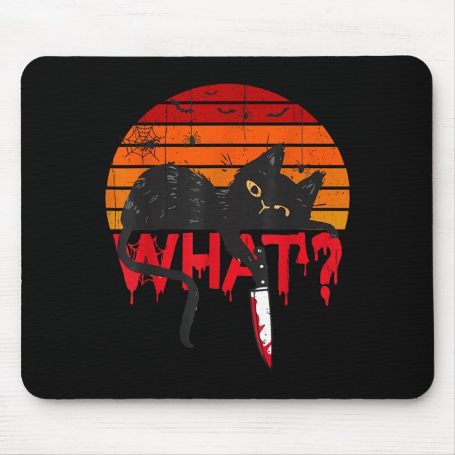 Mousepad Gato O que_ Gato Preto Assassino Com Faca Hallowee (Frente)
