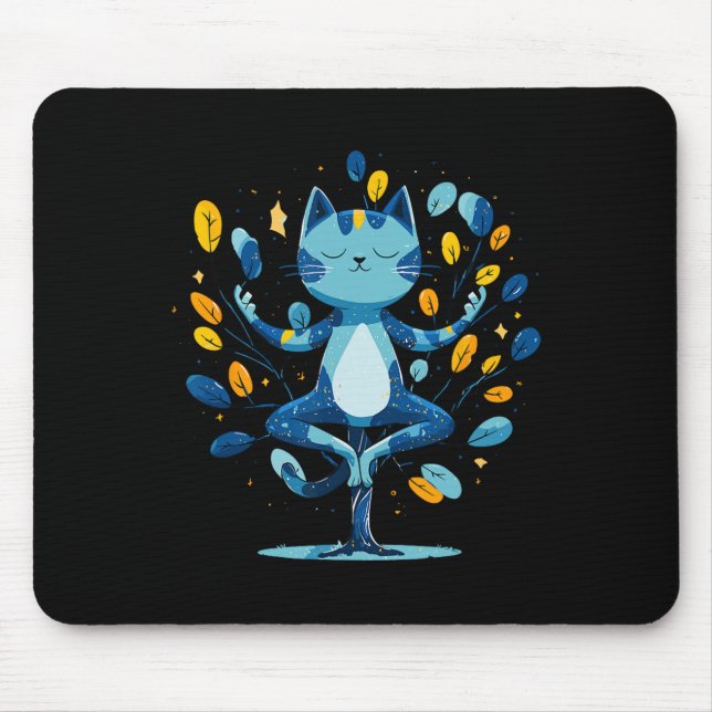 Mousepad Gato Pacífico Pose da Árvore de Meditação Zen (Frente)