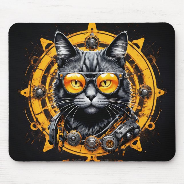 Mousepad Gato-palheiro preto com óculos laranja (Frente)