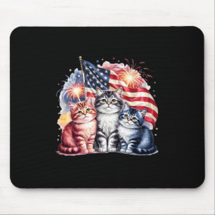 Mousepad Gato Patriótico América Gatos Bandeira EUA Fogos 4