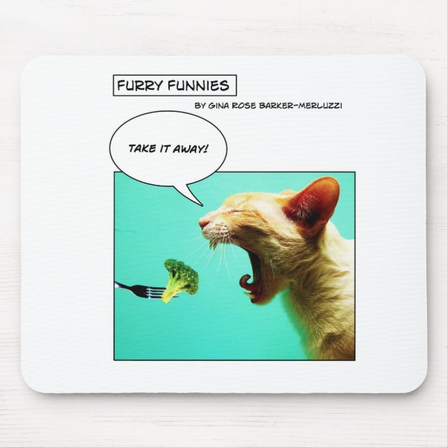 Mousepad Gato peludo e brócolos do ~ de Funnies (Frente)