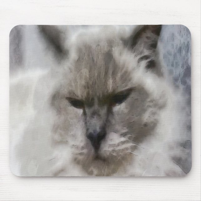 Mousepad Gato Persa Branco Em Aquarela (Frente)