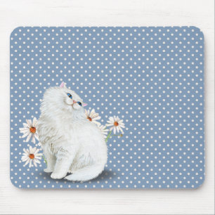Mousepad gato persa branco em um padrão de pontos de pin