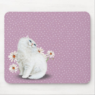 Mousepad gato persa branco no padrão do ponto do pino