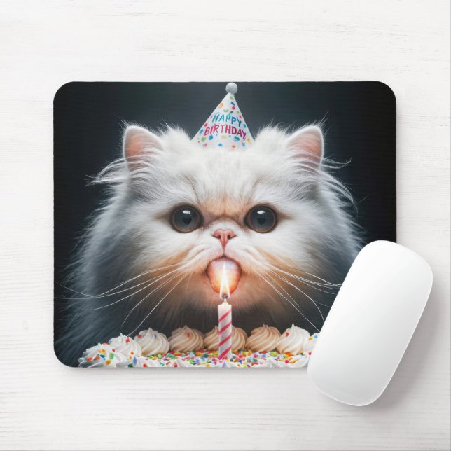 Mousepad Gato Persa com Bolo de Aniversário (Com mouse)