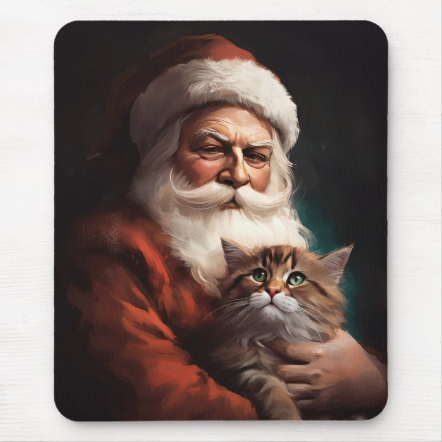 Mousepad Gato Persa com Papai Noel Natal Festivo (Frente)
