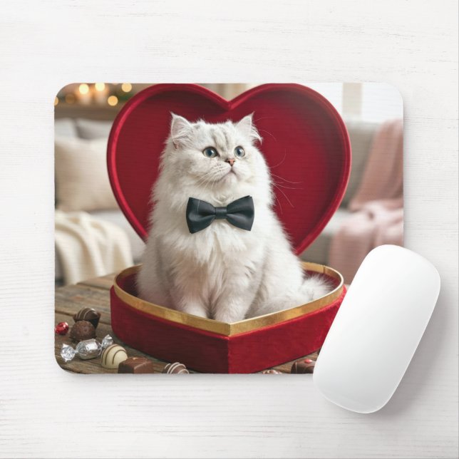 Mousepad Gato Persa do Dia dos Namorados na Caixa de Doces (Com mouse)