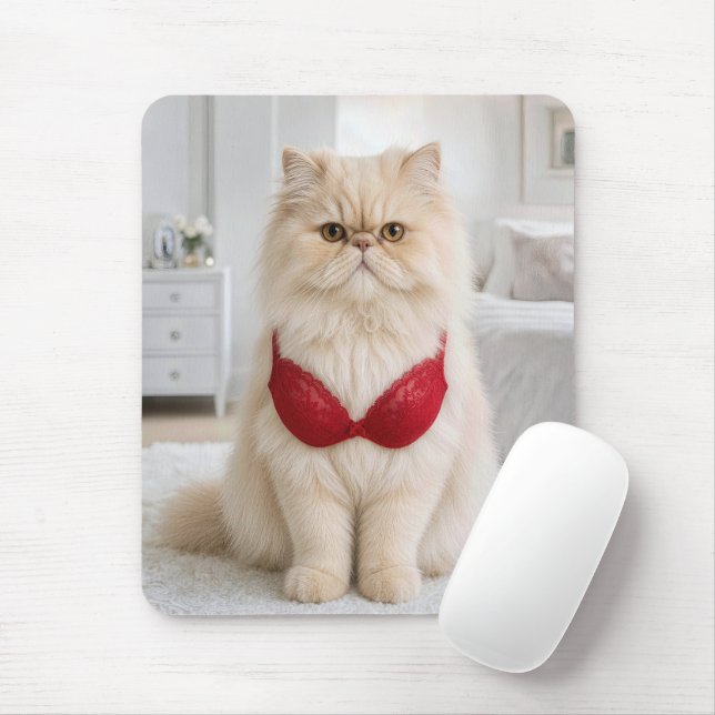 Mousepad Gato Persa Usando uma Sutiã Vermelha (Com mouse)