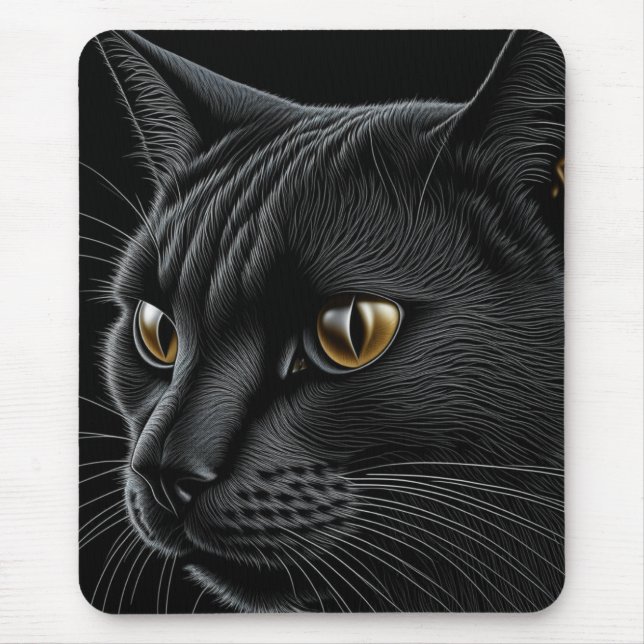 Mousepad Gato preto AI com olhos amarelos (Frente)