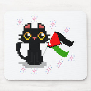 Mousepad gato preto bonito segura bandeira da Palestina