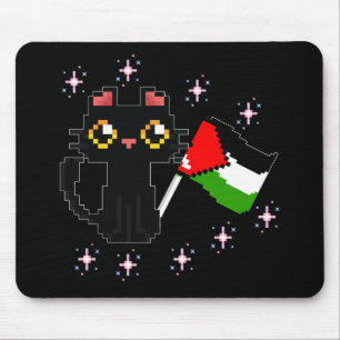 Mousepad gato preto bonito segura bandeira da Palestina
