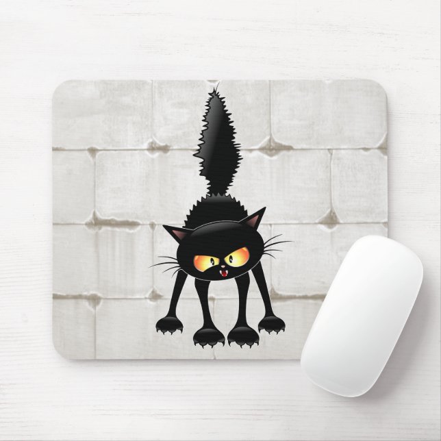 Mousepad Gato Preto Cartoon Engraçado e Feroz  (Com mouse)