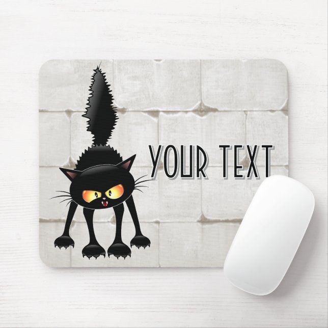 Mousepad Gato Preto Cartoon Engraçado e Feroz  (Com mouse)