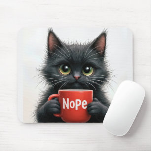 Mousepad Gato Preto Com Mug De Café
