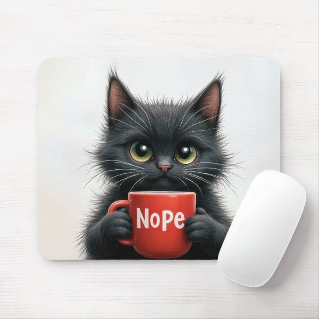 Mousepad Gato Preto Com Mug De Café (Com mouse)