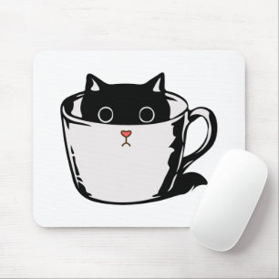 Mousepad Gato preto com nariz vermelho escondido em um copo