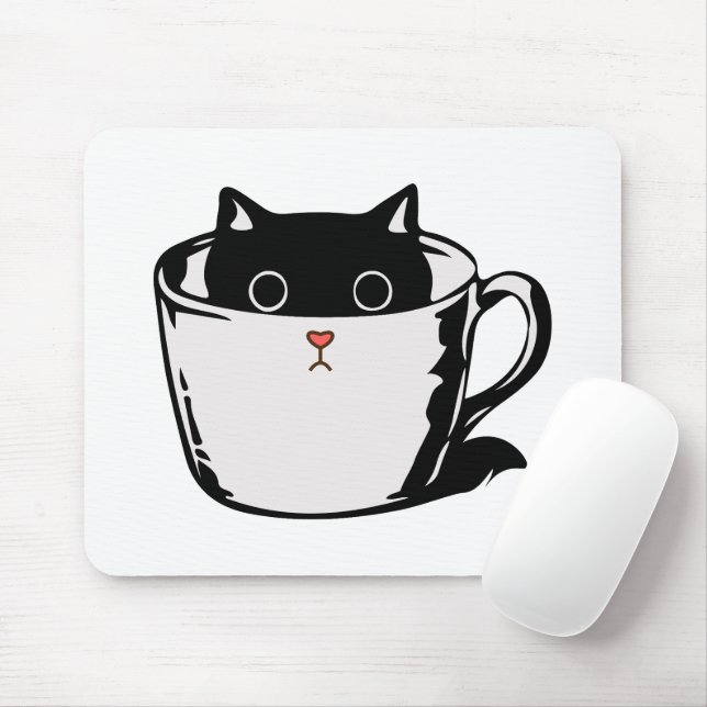 Mousepad Gato preto com nariz vermelho escondido em um copo (Com mouse)