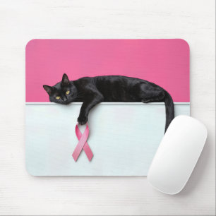 Mousepad Gato Preto com um Laço Rosa Símbolo do Câncer