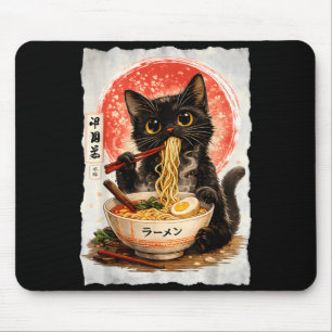 Mousepad Gato Preto Comendo Ramen Fofo Kawaii Anime Gato