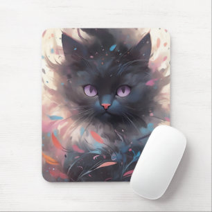 Mousepad Gato Preto de Cores Aquáticas Místicas   Gato cúmu