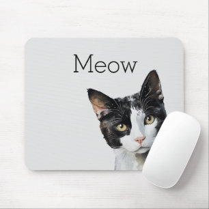 Mousepad Gato Preto de Gatinho Branco cinza