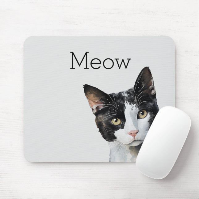 Mousepad Gato Preto de Gatinho Branco cinza (Com mouse)