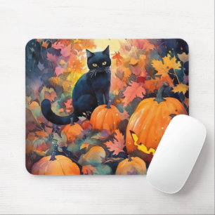 Mousepad Gato Preto de Halloween com Abóboras Assustadoras