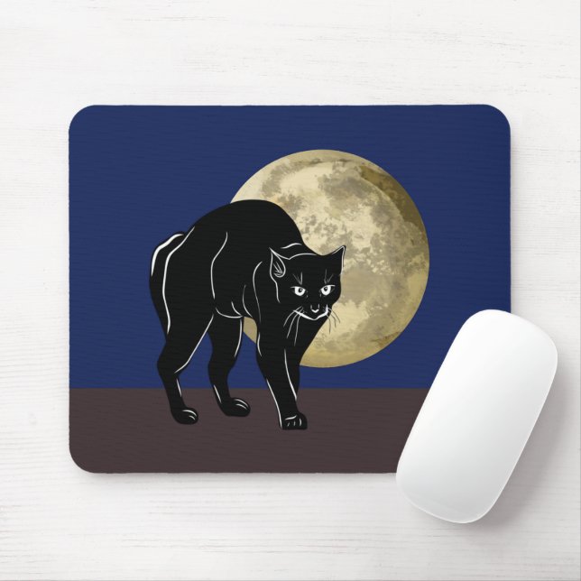 Mousepad Gato Preto De Vassoura Do Halloween Numa Noite De  (Com mouse)