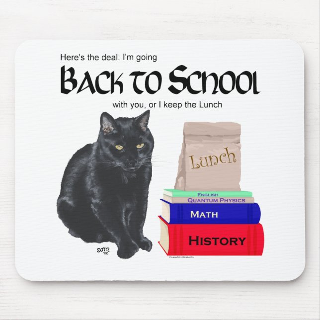 Mousepad Gato Preto de Volta à Escola (Frente)