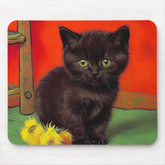 Mousepad Gato Preto do Estilo Van Gogh (Frente)