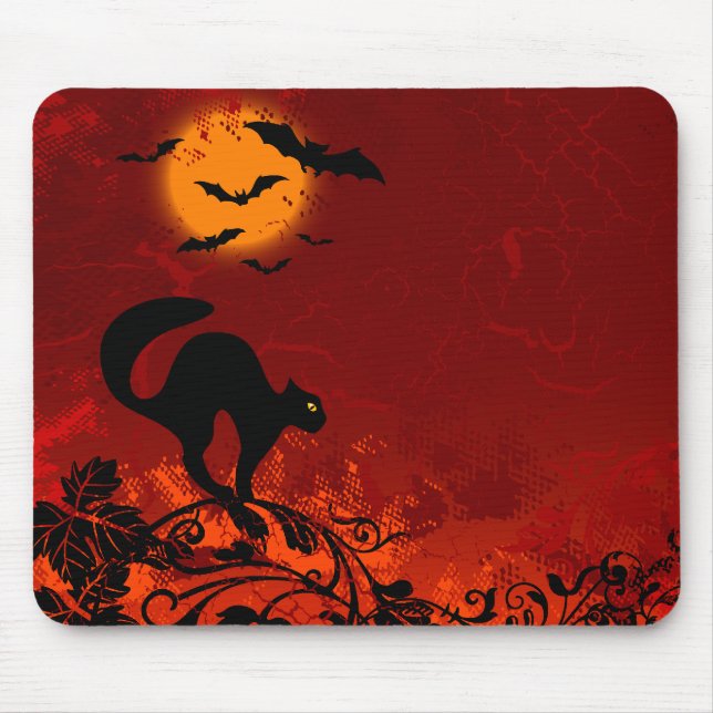Mousepad Gato preto e bastões do Dia das Bruxas (Frente)