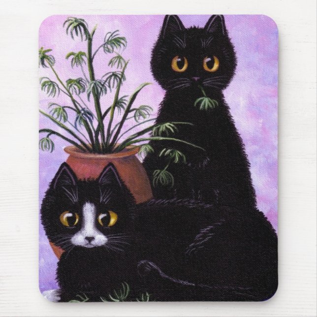 Mousepad Gato preto e branco engraçado Creationarts (Frente)
