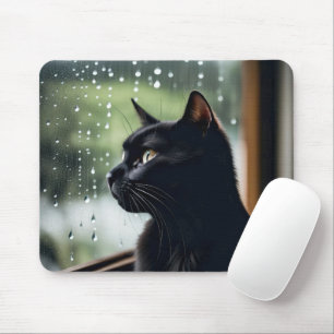 Mousepad Gato Preto Em Janela Chuva