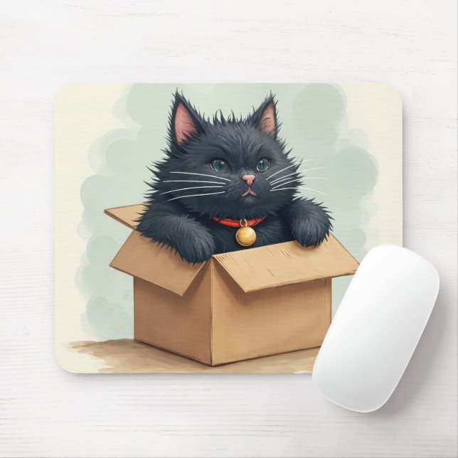 Mousepad Gato Preto em uma Caixa (Com mouse)