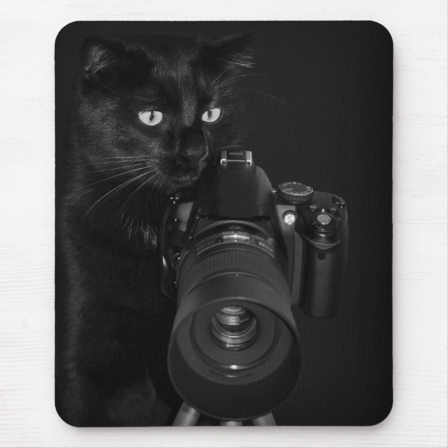 Mousepad Gato Preto Engraçado com a Câmera (Frente)