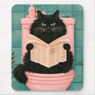 Mousepad Gato Preto Engraçado no Banheiro 