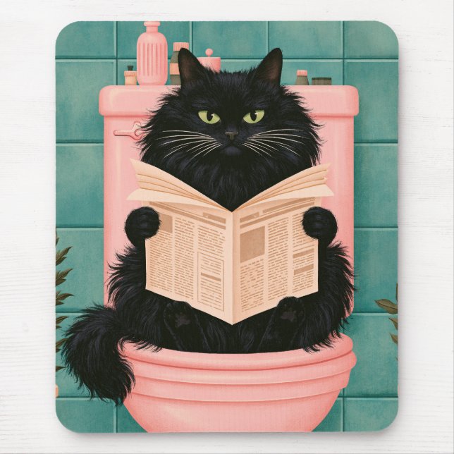 Mousepad Gato Preto Engraçado no Banheiro  (Frente)
