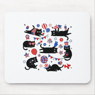 Mousepad Gato Preto Fofo Bandeira Dos EUA Fogueira Patrióti