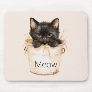Mousepad Gato Preto Fofo e Adorável em Balde