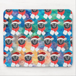 Mousepad Gato Preto Fofo Natal Divertido Férias
