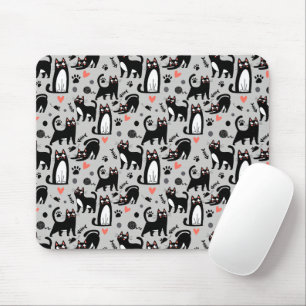 Mousepad Gato Preto Fofo Padrão Sem Costura Em Cinza Claro