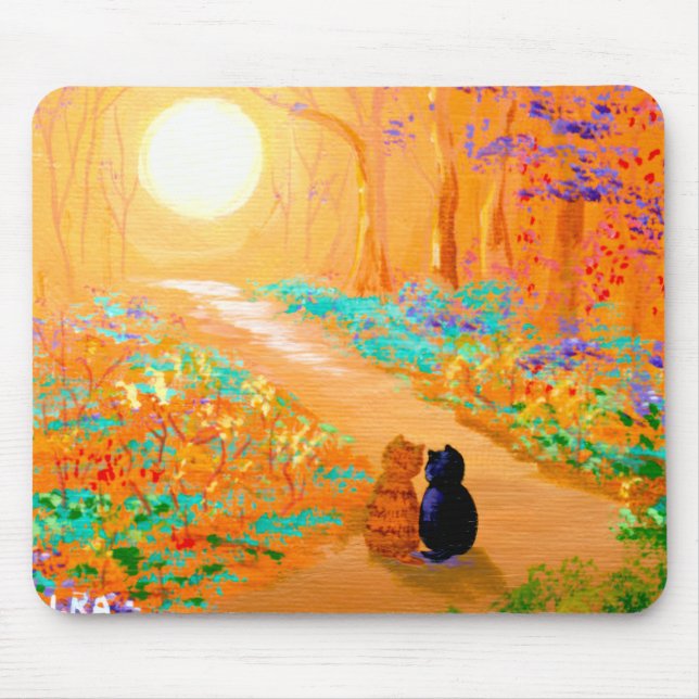 Mousepad Gato Preto Gato Marrom Laranja Floresta (Frente)