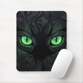 Mousepad Gato Preto Geométrico com Olhos Verde Esmeralda