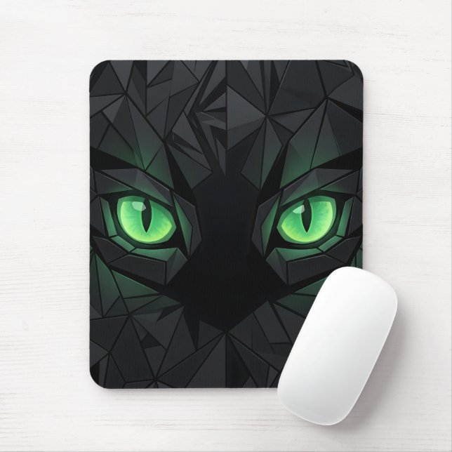 Mousepad Gato Preto Geométrico com Olhos Verde Esmeralda (Com mouse)