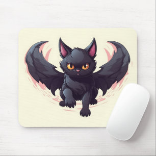 Mousepad Gato Preto Mágico com Halloween Gráfico de Asas