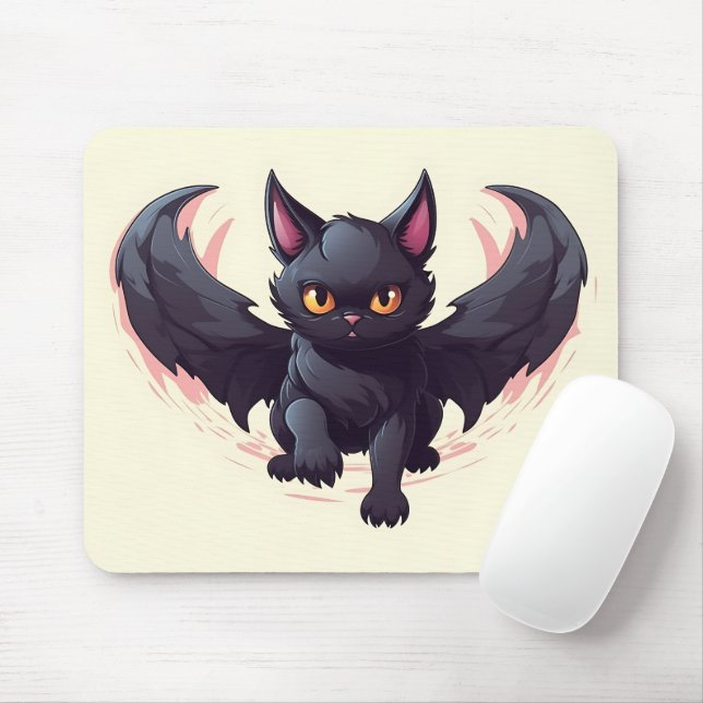 Mousepad Gato Preto Mágico com Halloween Gráfico de Asas (Com mouse)