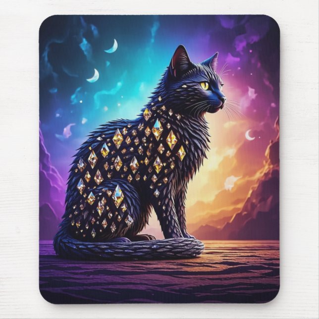 Mousepad Gato Preto Misterioso Com Diamantes (Frente)